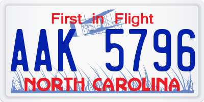NC license plate AAK5796