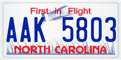 NC license plate AAK5803