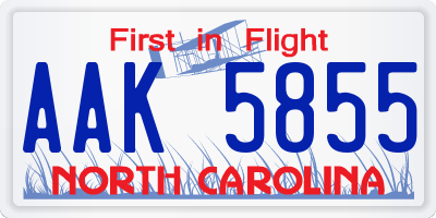 NC license plate AAK5855