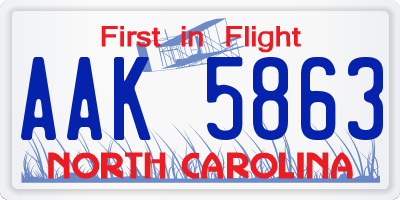 NC license plate AAK5863