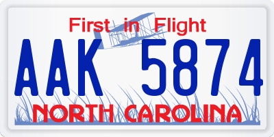 NC license plate AAK5874