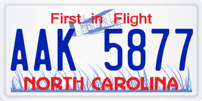 NC license plate AAK5877