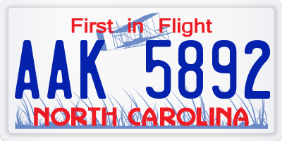 NC license plate AAK5892