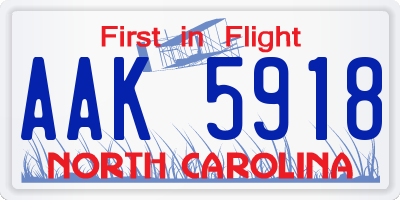 NC license plate AAK5918