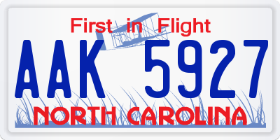NC license plate AAK5927