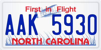 NC license plate AAK5930