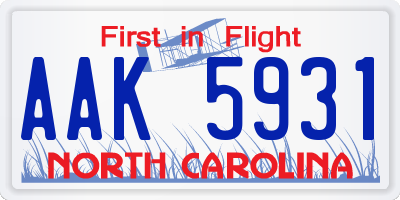 NC license plate AAK5931