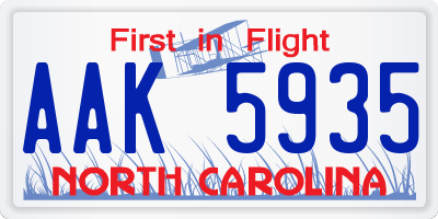 NC license plate AAK5935