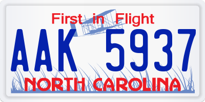 NC license plate AAK5937