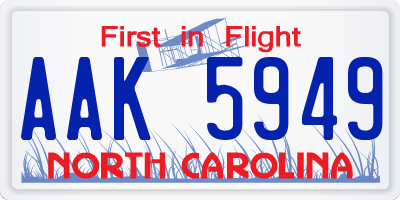 NC license plate AAK5949
