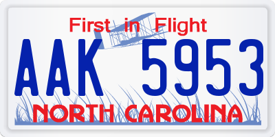 NC license plate AAK5953