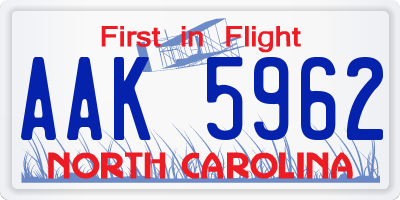 NC license plate AAK5962
