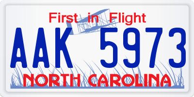 NC license plate AAK5973
