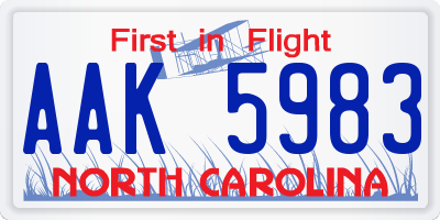 NC license plate AAK5983