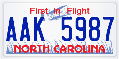 NC license plate AAK5987