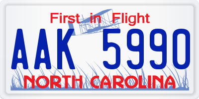 NC license plate AAK5990