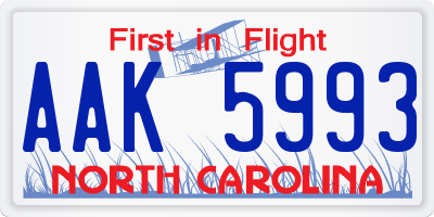 NC license plate AAK5993