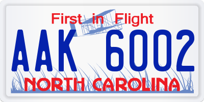 NC license plate AAK6002