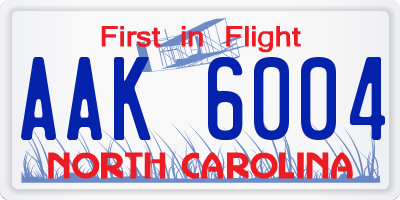 NC license plate AAK6004