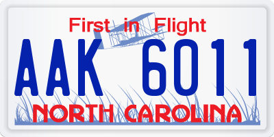 NC license plate AAK6011