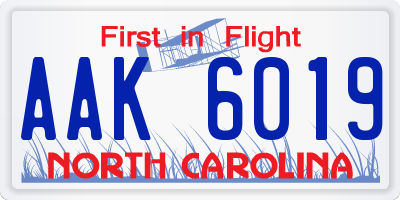 NC license plate AAK6019
