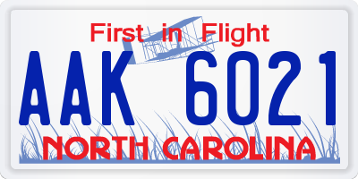 NC license plate AAK6021