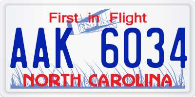 NC license plate AAK6034