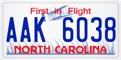 NC license plate AAK6038