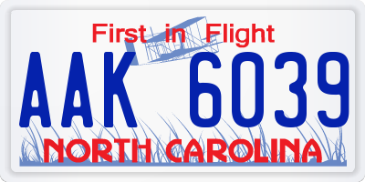 NC license plate AAK6039