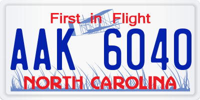 NC license plate AAK6040