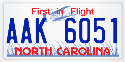 NC license plate AAK6051