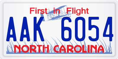 NC license plate AAK6054