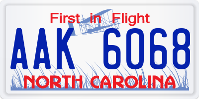 NC license plate AAK6068