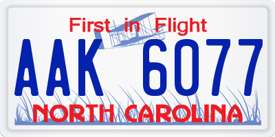 NC license plate AAK6077