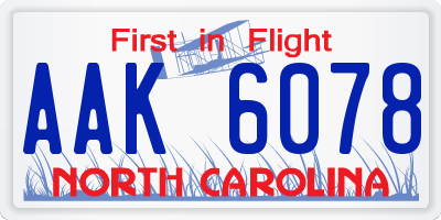 NC license plate AAK6078