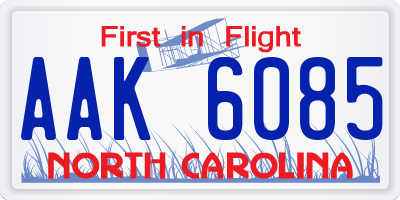 NC license plate AAK6085