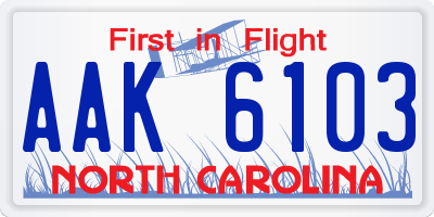 NC license plate AAK6103