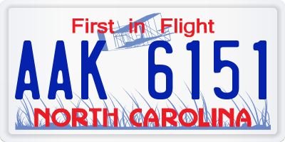 NC license plate AAK6151