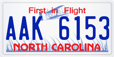 NC license plate AAK6153