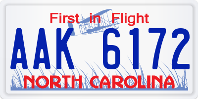 NC license plate AAK6172