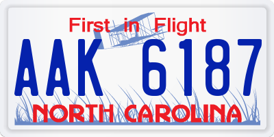 NC license plate AAK6187