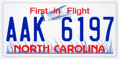 NC license plate AAK6197