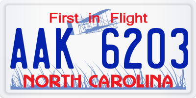 NC license plate AAK6203