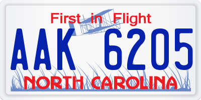 NC license plate AAK6205