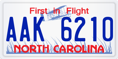 NC license plate AAK6210