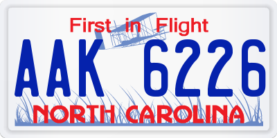 NC license plate AAK6226