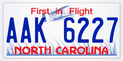 NC license plate AAK6227