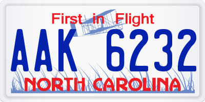 NC license plate AAK6232