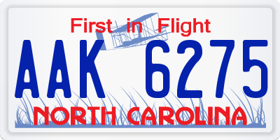 NC license plate AAK6275
