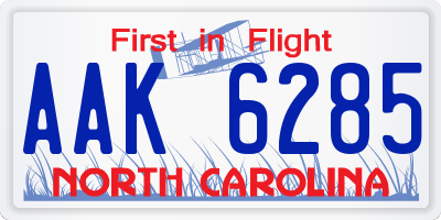NC license plate AAK6285